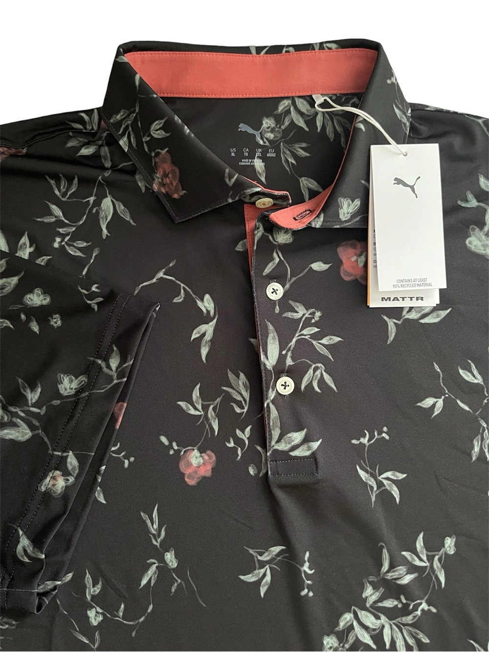Puma Mattr Men Water Floral Golf Polo Shirt Black XL 632261 02 NWT UPF 40